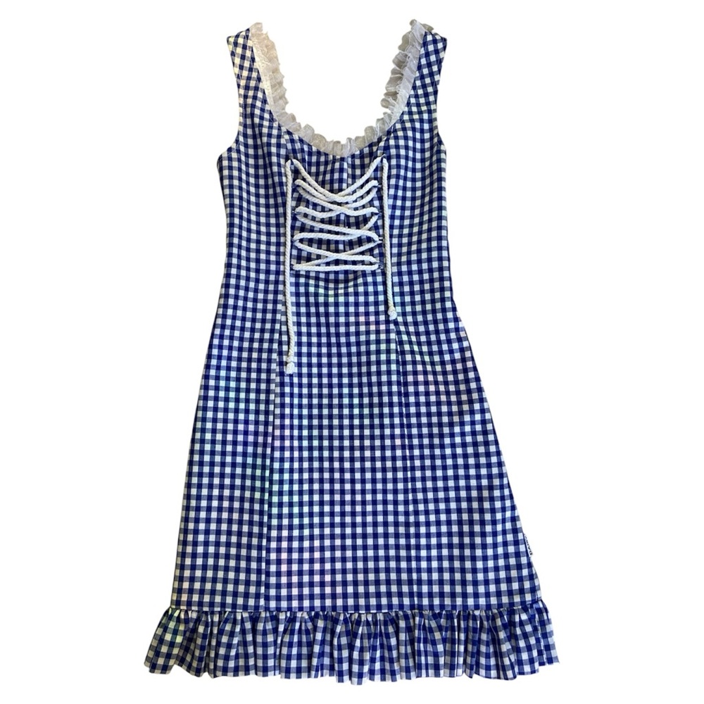 Daisy TV Blue and White Gingham Ruffle Dress